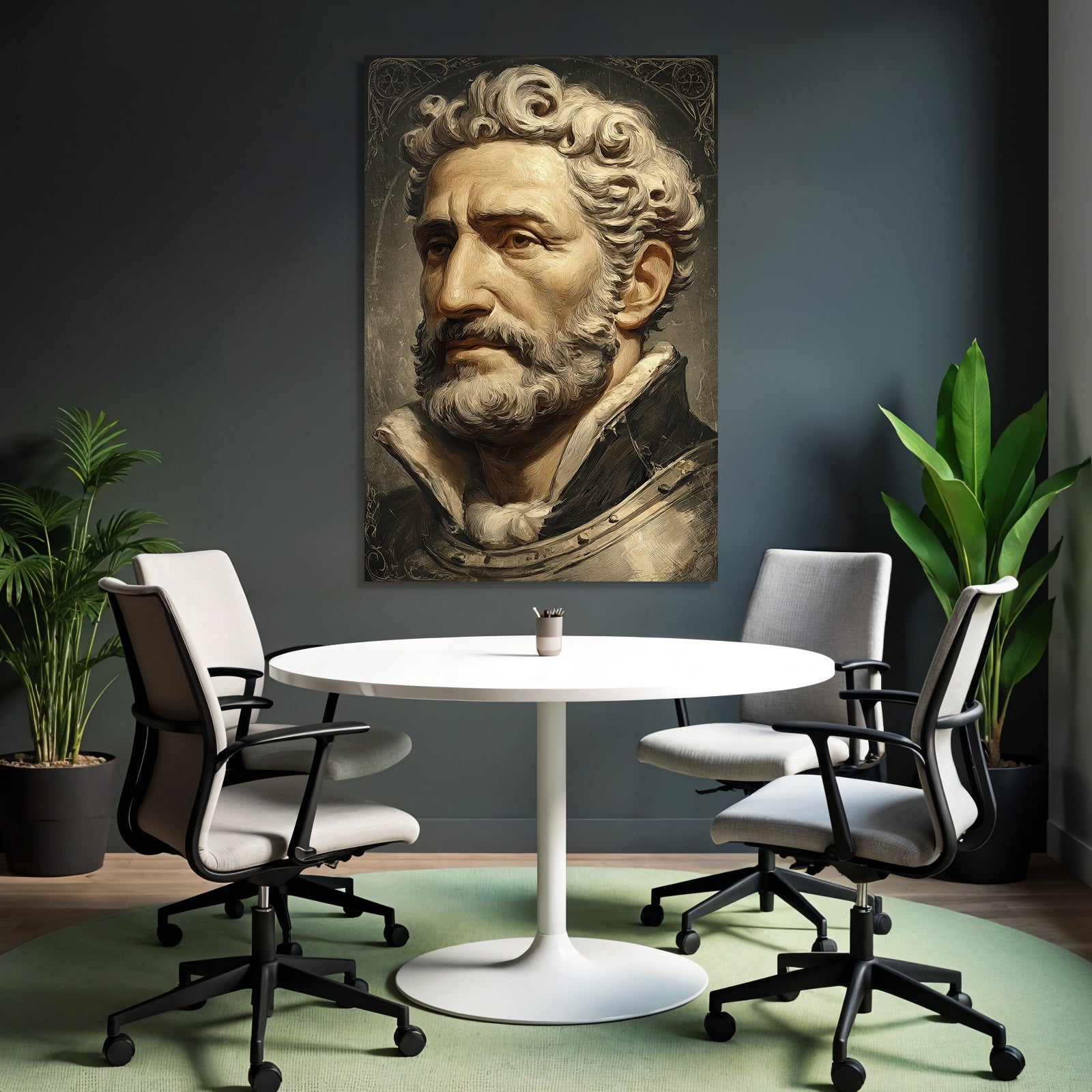 Portraet Eines Mannes Mit Lockigem Haar Und Vollbart In Historischer Kleidung