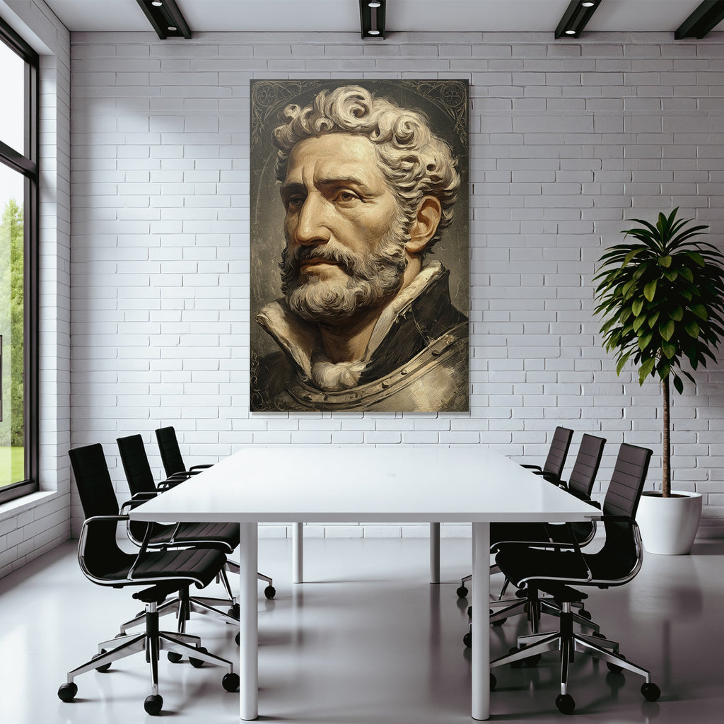 Portraet Eines Mannes Mit Lockigem Haar Und Vollbart In Historischer Kleidung