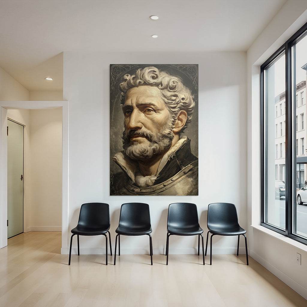Portraet Eines Mannes Mit Lockigem Haar Und Vollbart In Historischer Kleidung