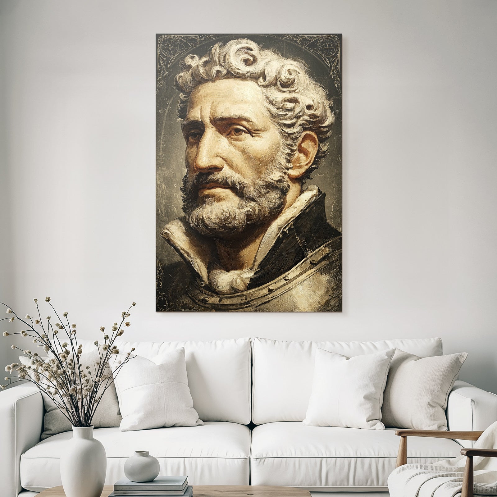 Portraet Eines Mannes Mit Lockigem Haar Und Vollbart In Historischer Kleidung