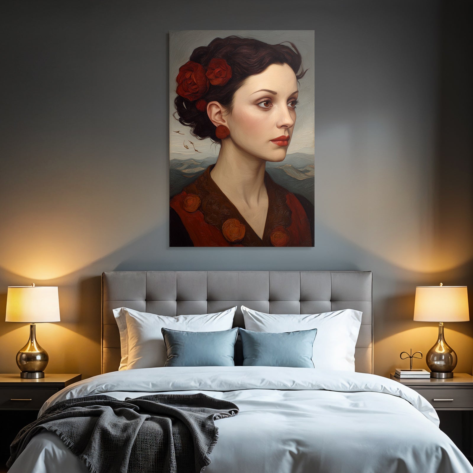 Portrait Der Frau Mit Blumen Im Profil