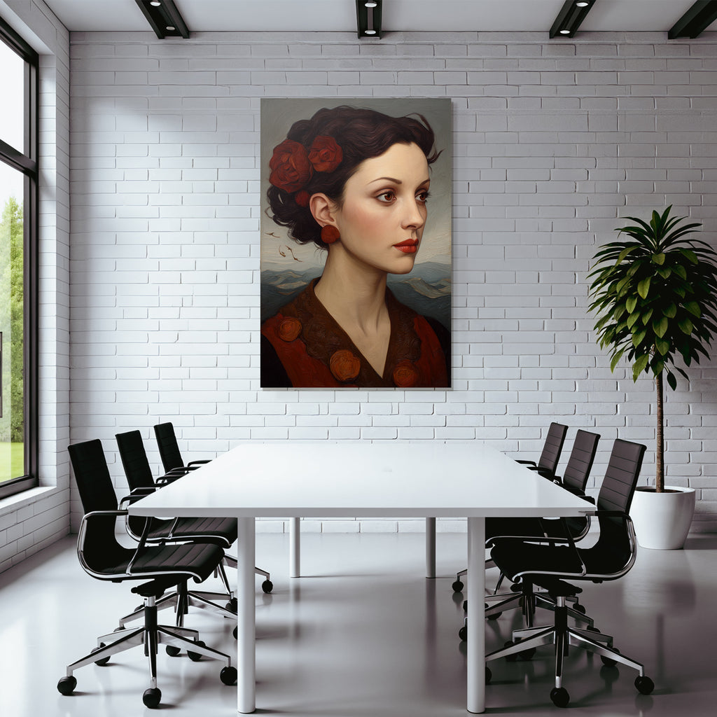 Portrait Der Frau Mit Blumen Im Profil
