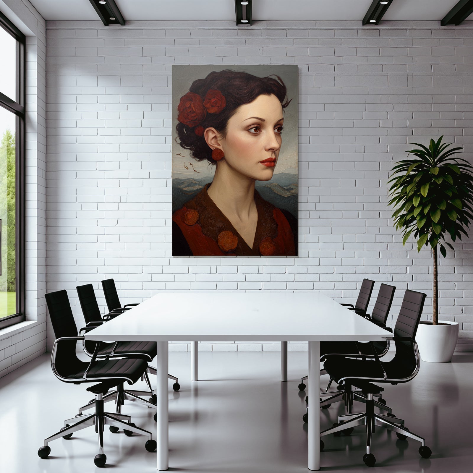 Portrait Der Frau Mit Blumen Im Profil