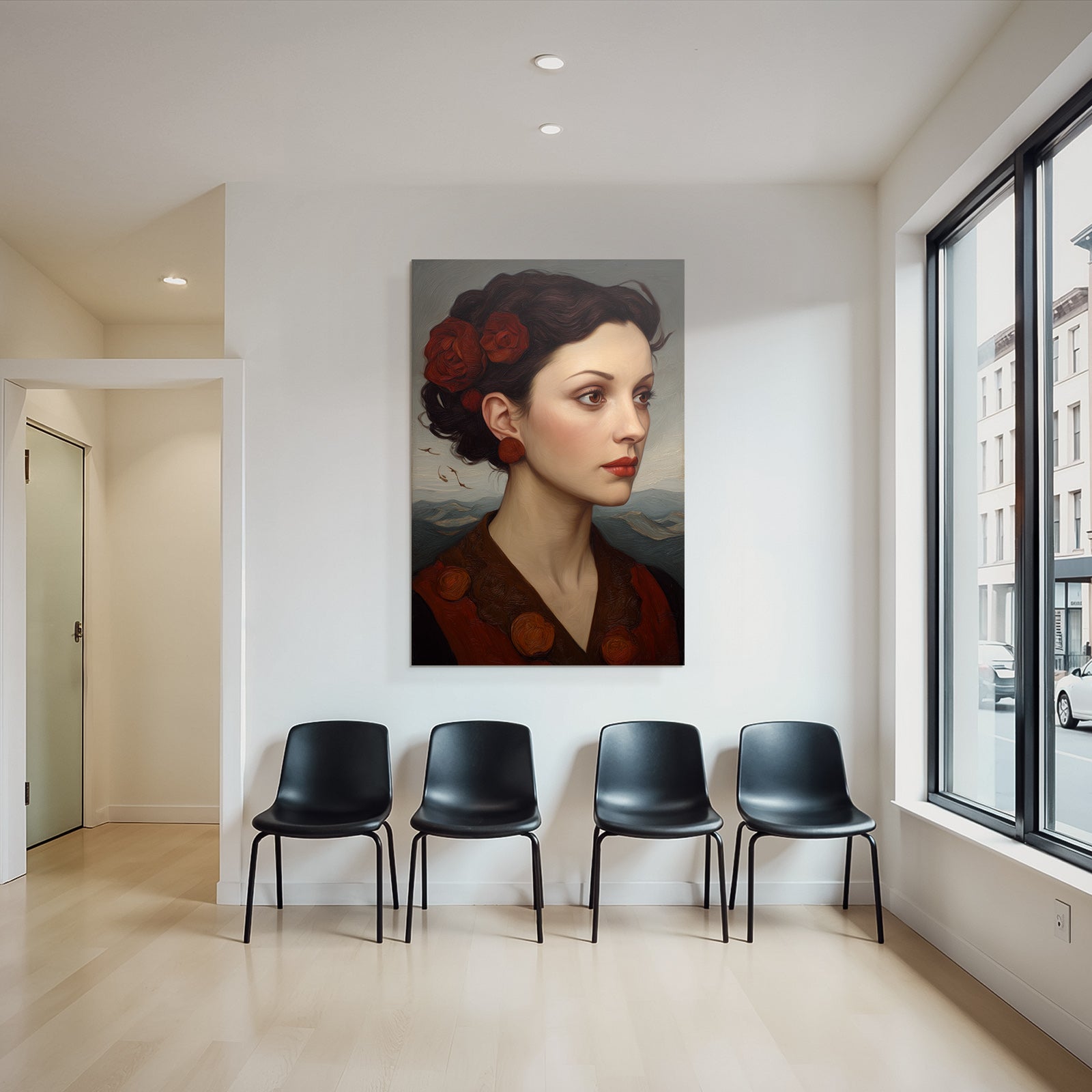 Portrait Der Frau Mit Blumen Im Profil