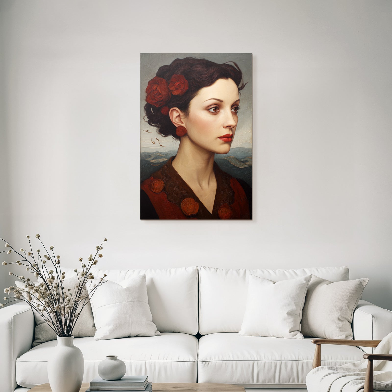Portrait Der Frau Mit Blumen Im Profil