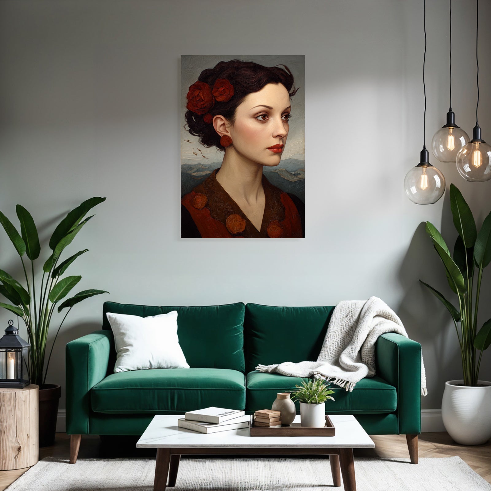 Portrait Der Frau Mit Blumen Im Profil