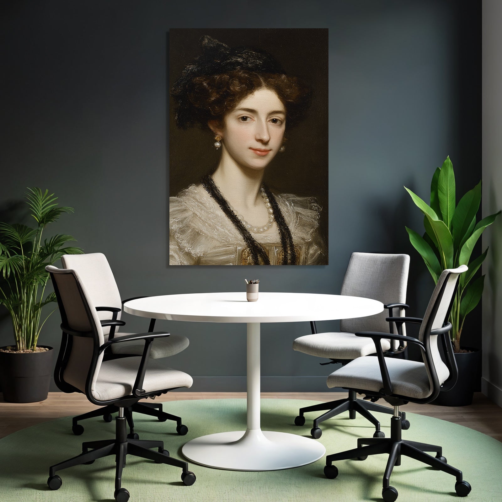 Portrait Einer Frau Im Stil Des 19 Jahrhunderts Mit Perlen
