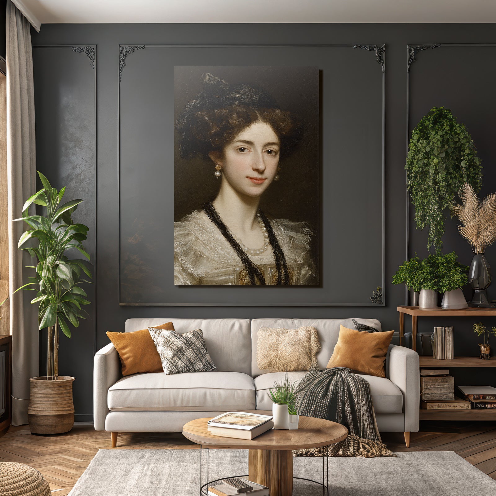 Portrait Einer Frau Im Stil Des 19 Jahrhunderts Mit Perlen
