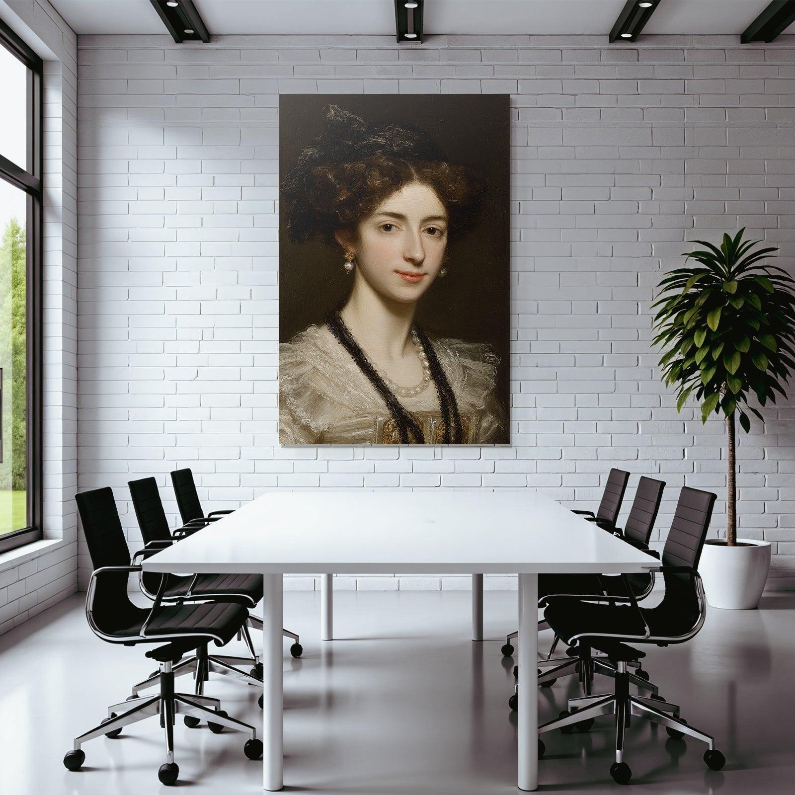Portrait Einer Frau Im Stil Des 19 Jahrhunderts Mit Perlen