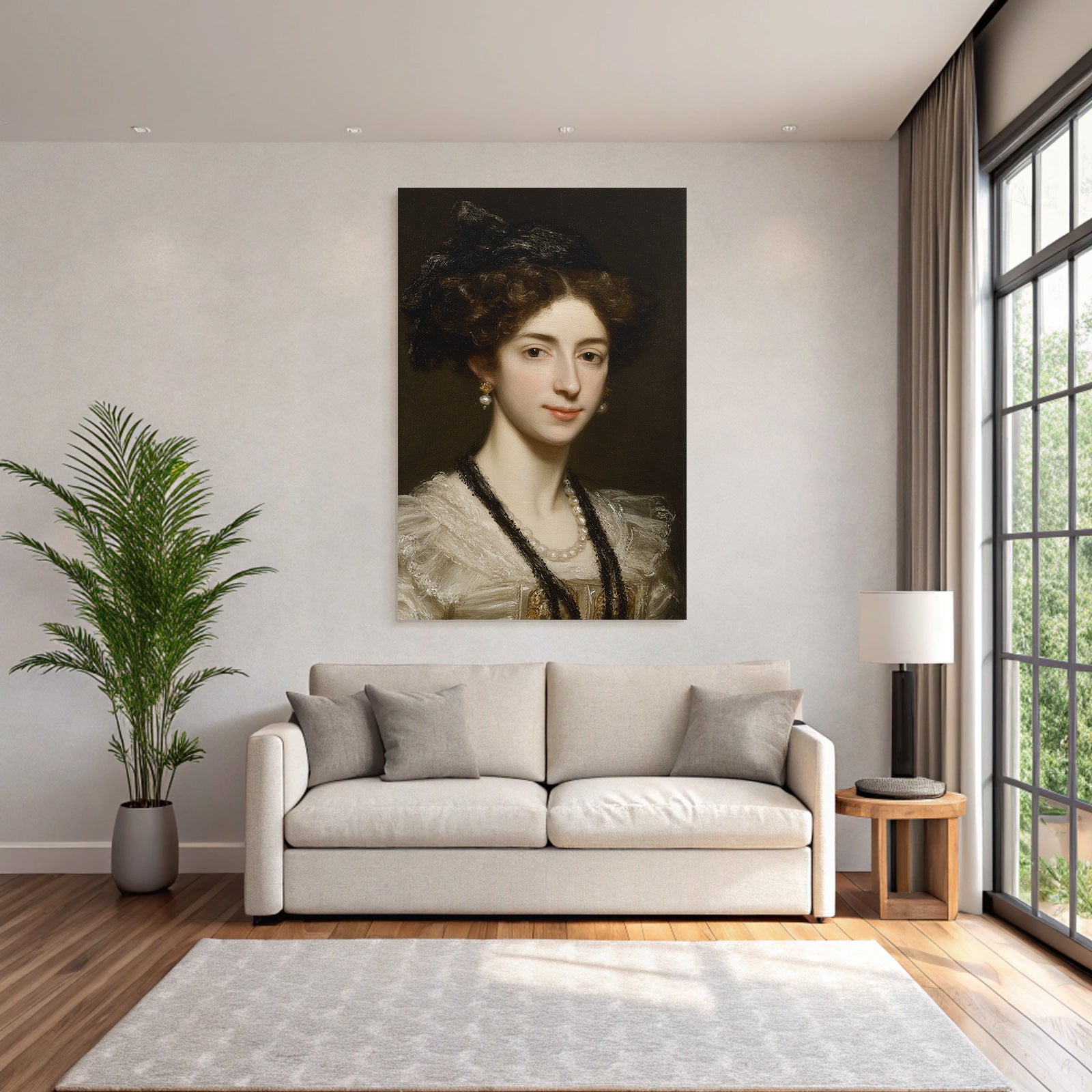 Portrait Einer Frau Im Stil Des 19 Jahrhunderts Mit Perlen