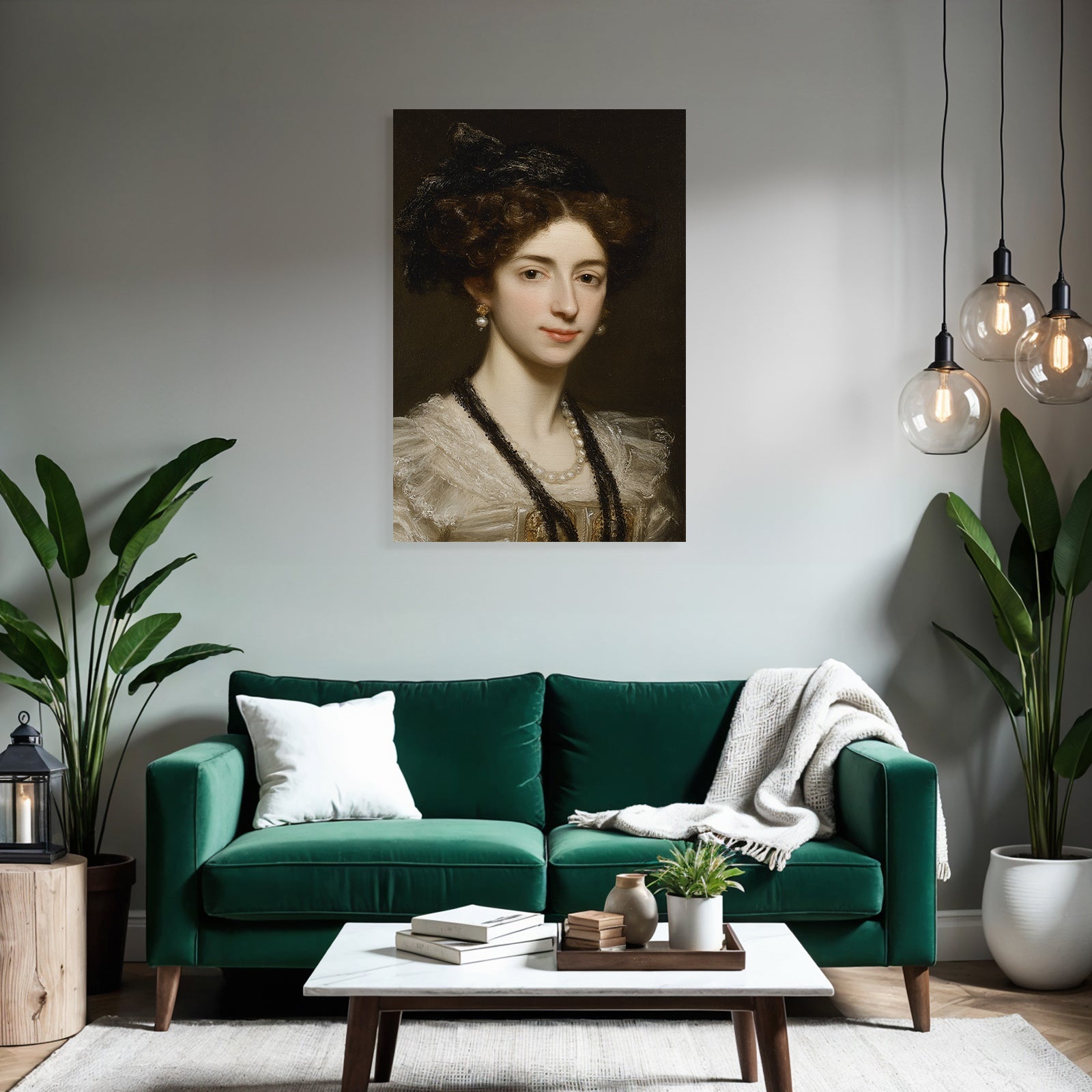 Portrait Einer Frau Im Stil Des 19 Jahrhunderts Mit Perlen