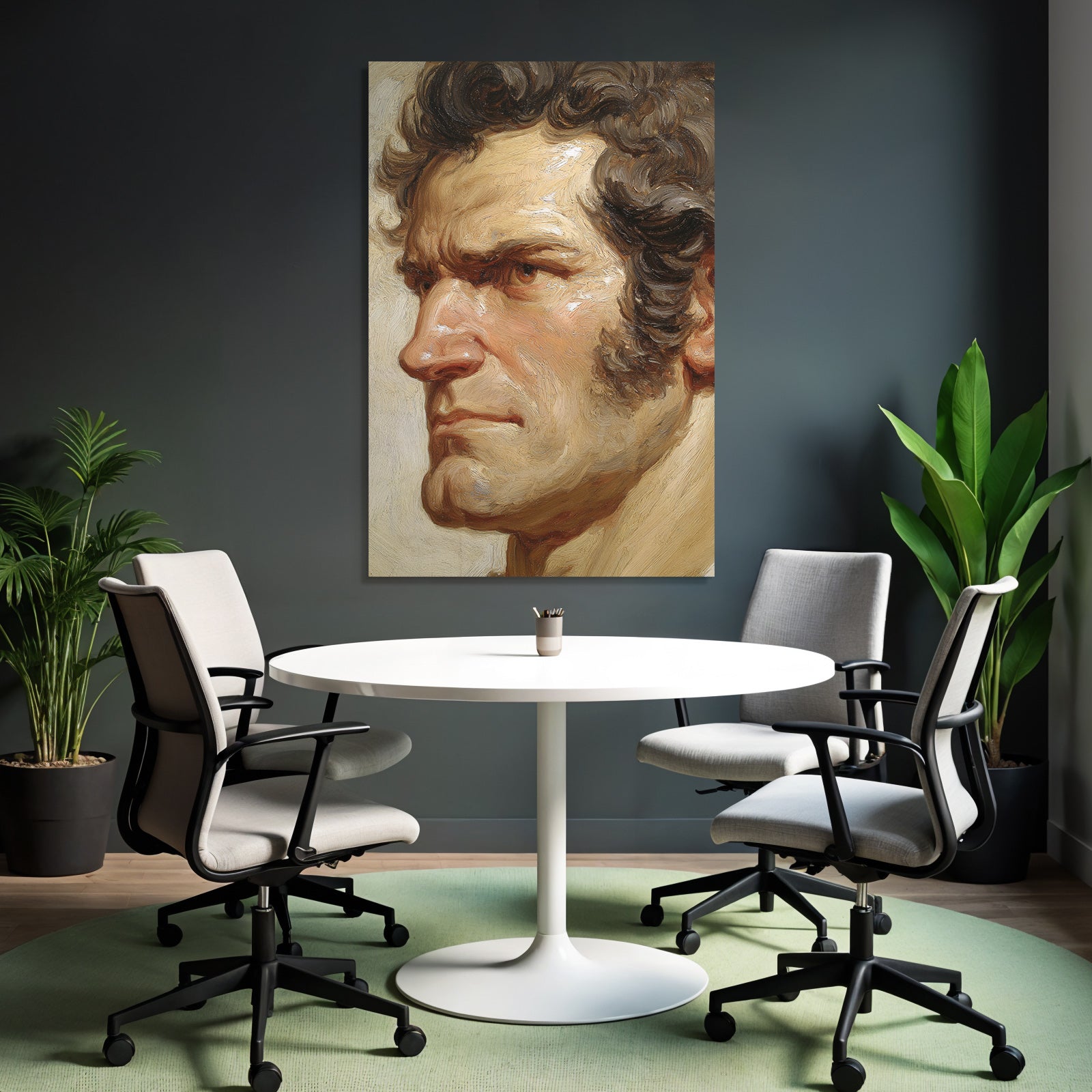 Portrait Eines Mannes Mit Starken Gesichtszuegen Und Texturiertem Stil