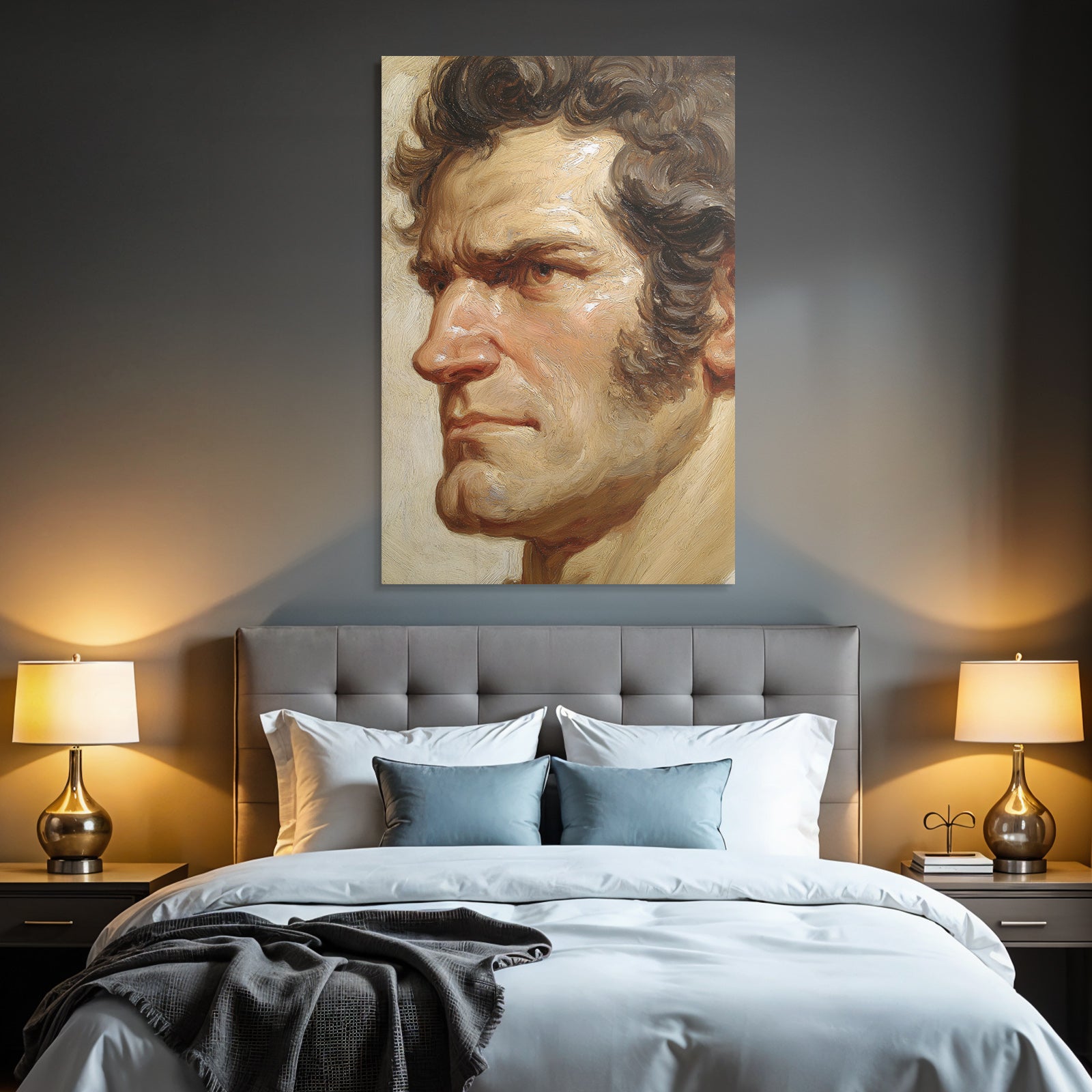 Portrait Eines Mannes Mit Starken Gesichtszuegen Und Texturiertem Stil