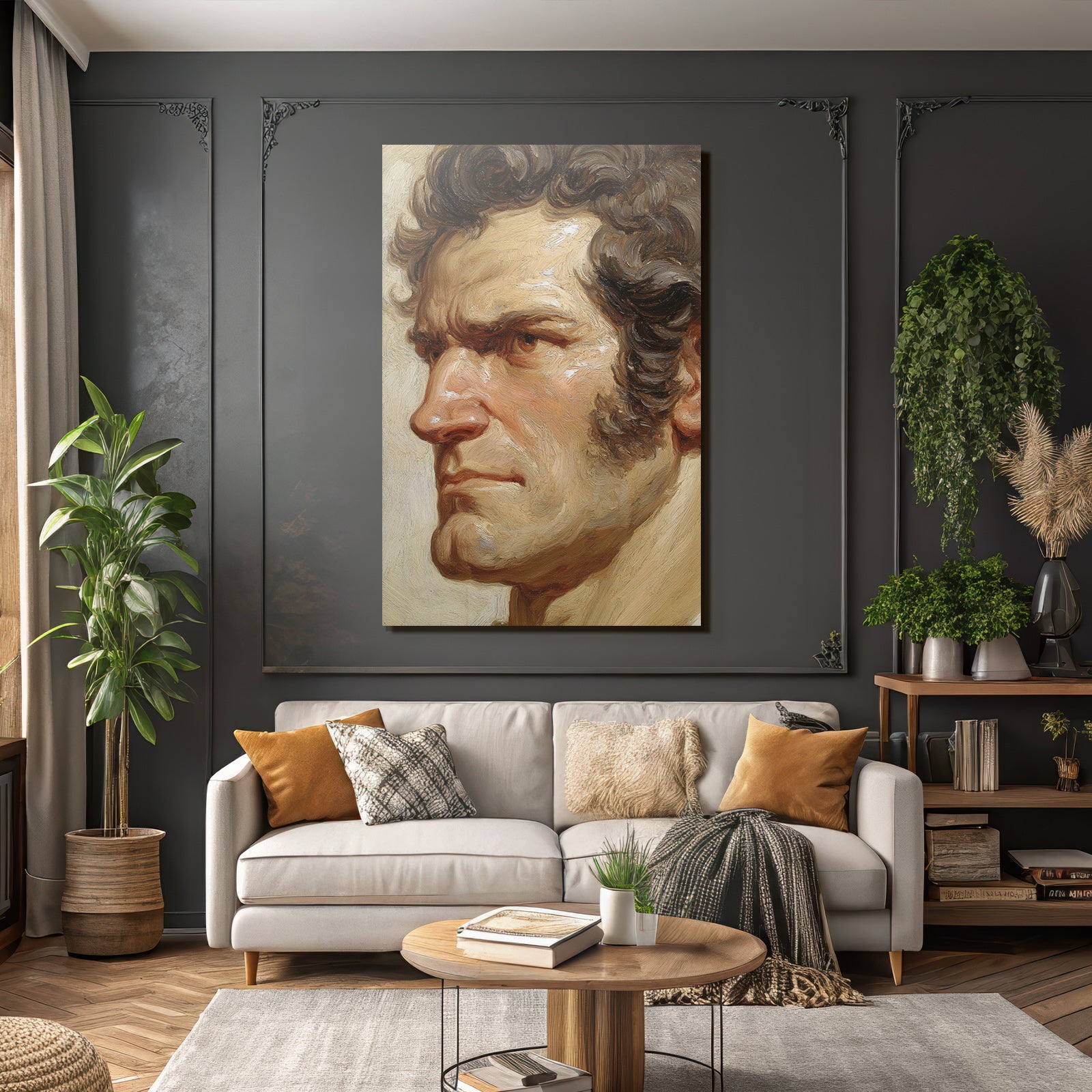 Portrait Eines Mannes Mit Starken Gesichtszuegen Und Texturiertem Stil