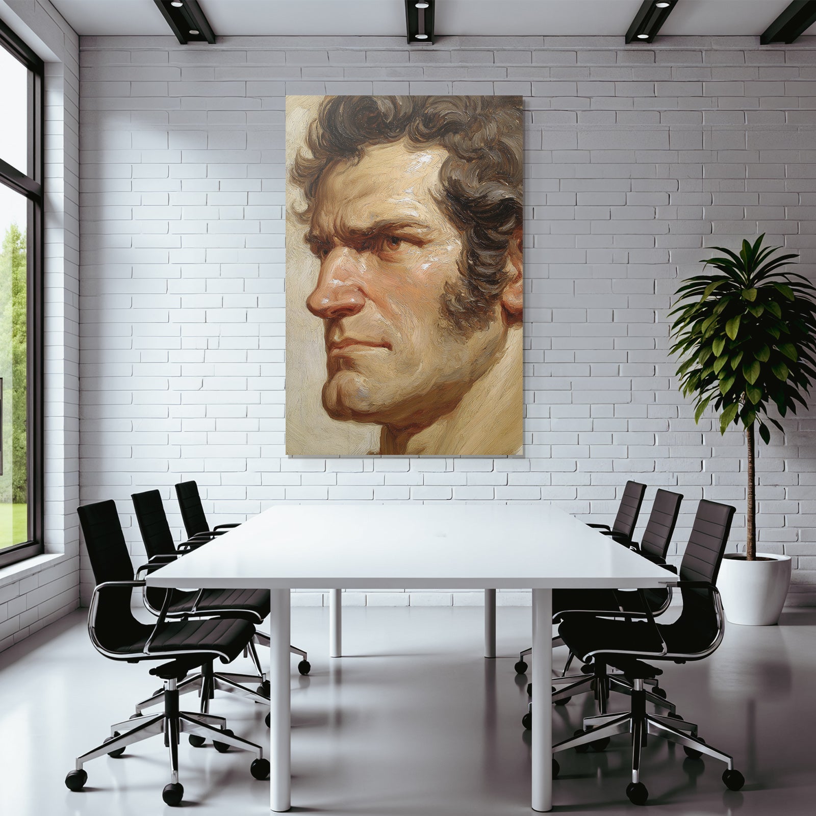 Portrait Eines Mannes Mit Starken Gesichtszuegen Und Texturiertem Stil