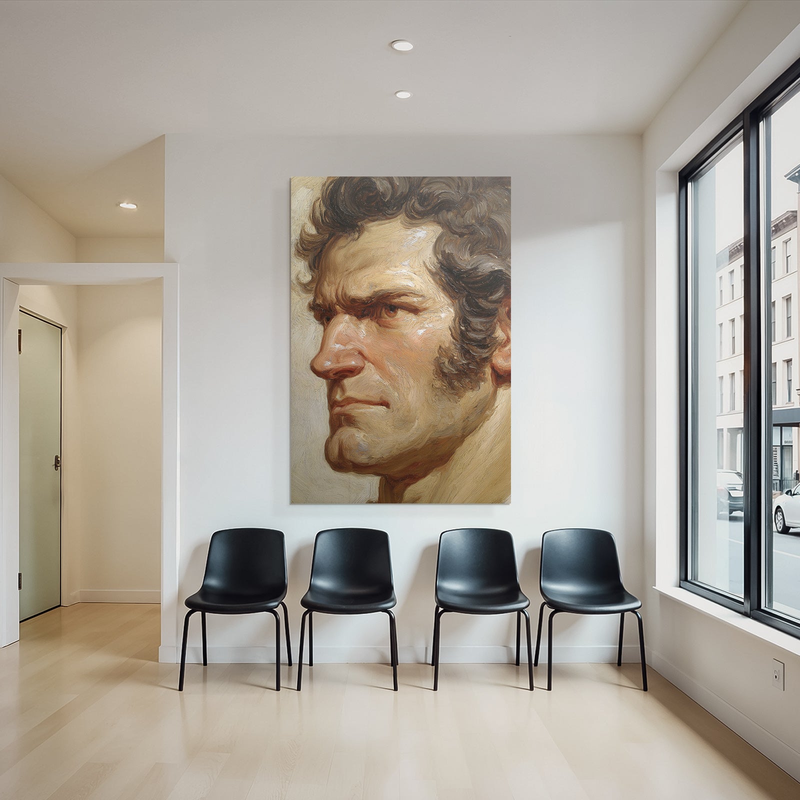 Portrait Eines Mannes Mit Starken Gesichtszuegen Und Texturiertem Stil