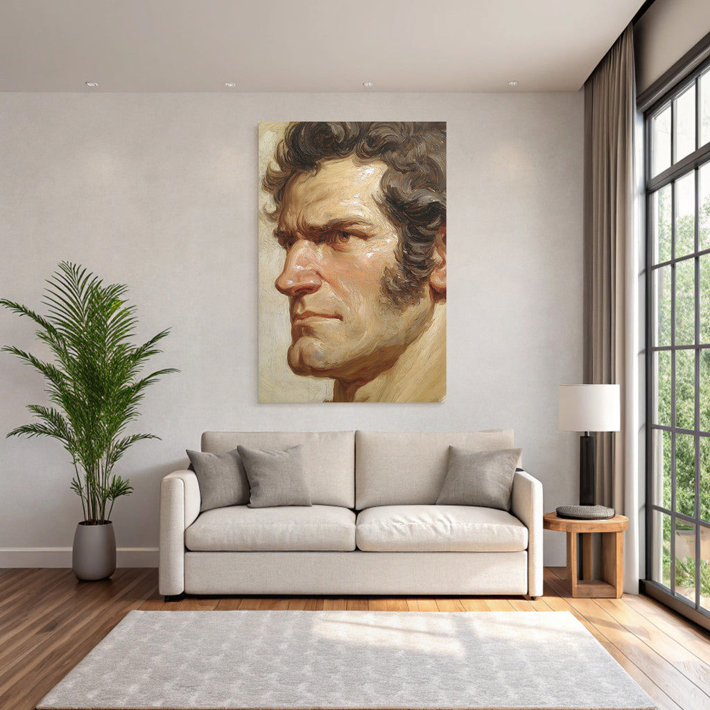 Portrait Eines Mannes Mit Starken Gesichtszuegen Und Texturiertem Stil