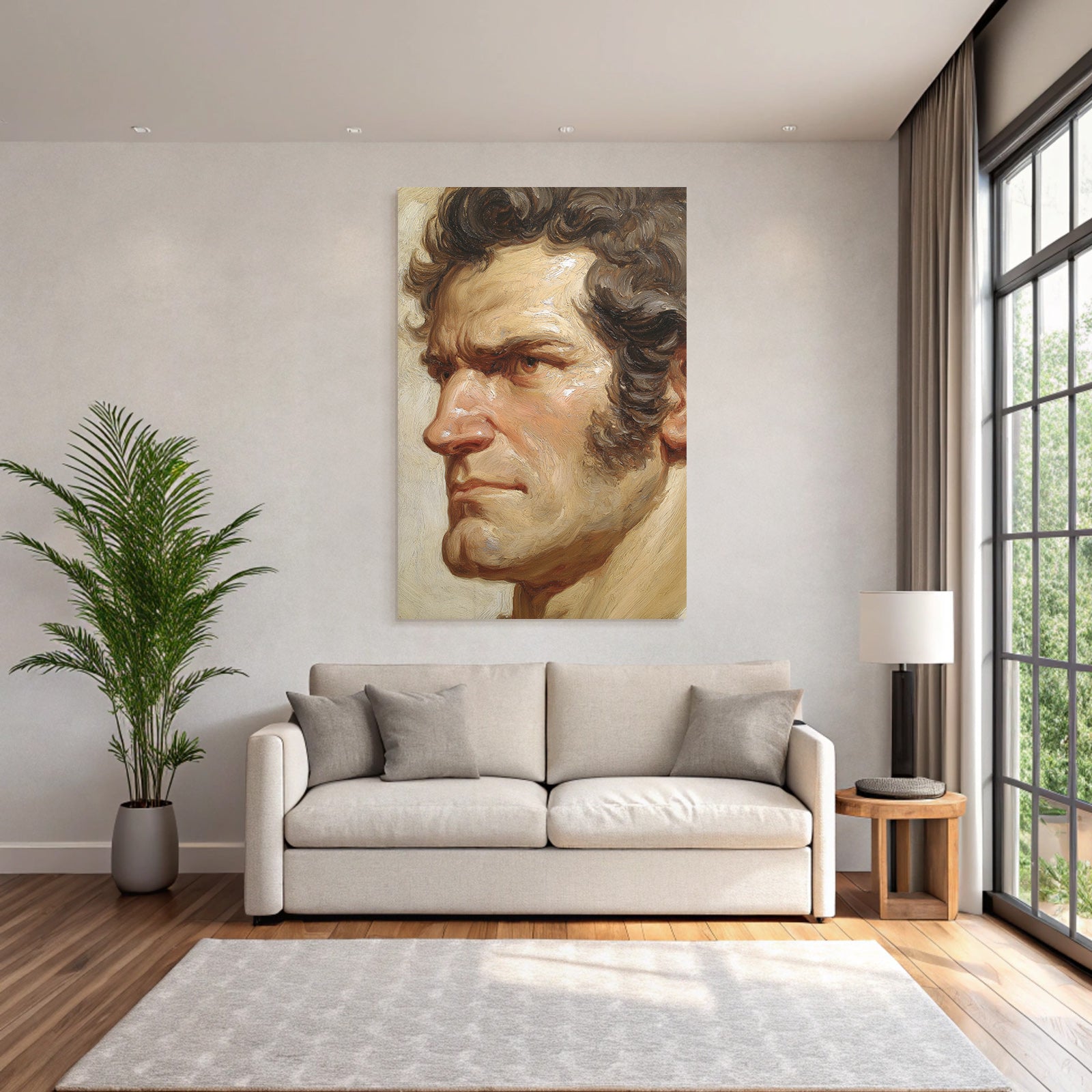 Portrait Eines Mannes Mit Starken Gesichtszuegen Und Texturiertem Stil