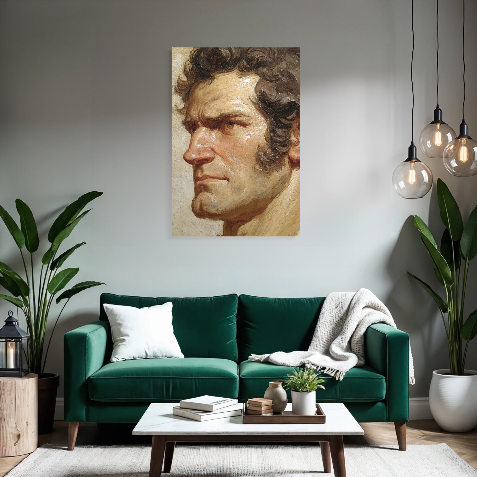 Portrait Eines Mannes Mit Starken Gesichtszuegen Und Texturiertem Stil