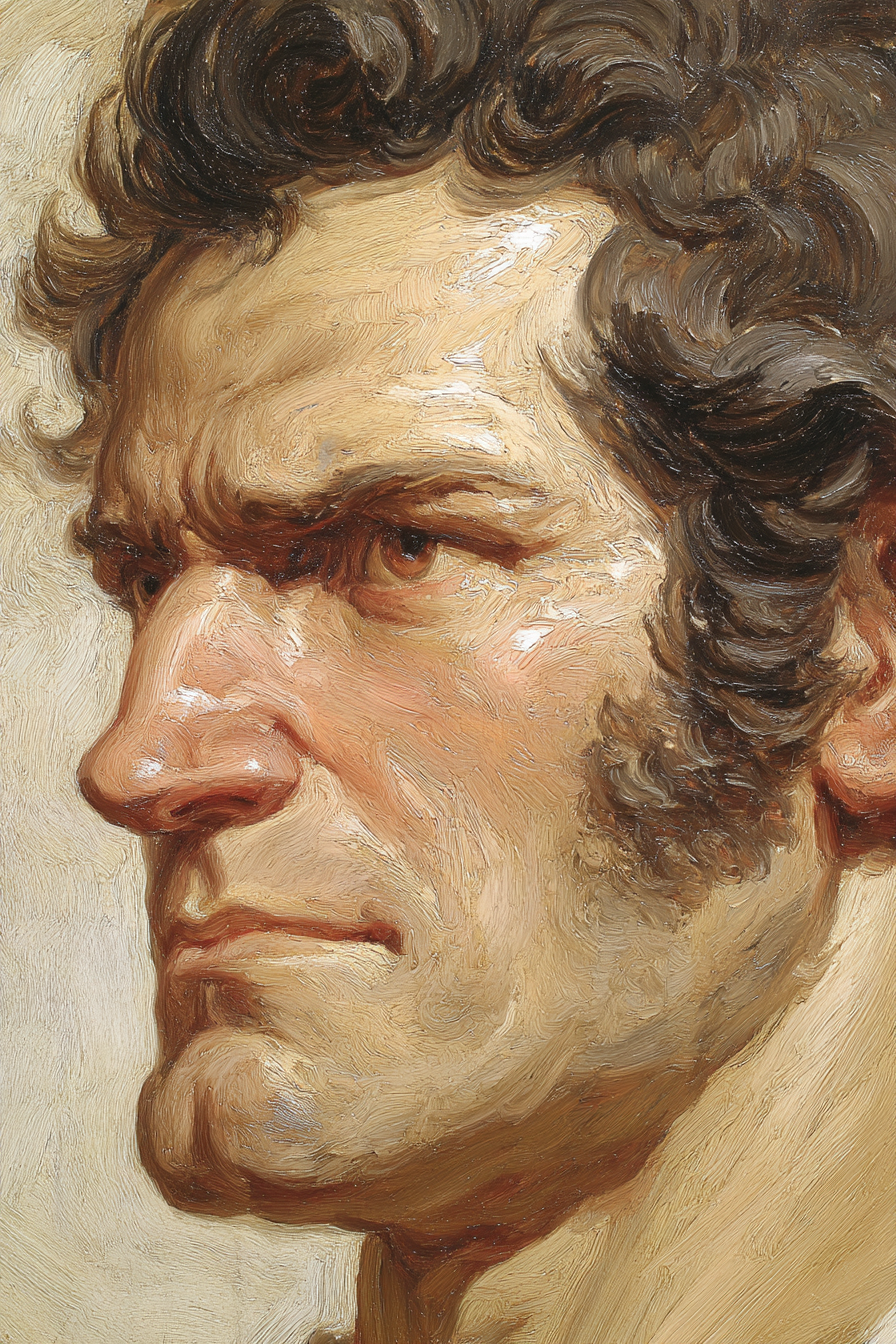 Portrait Eines Mannes Mit Starken Gesichtszuegen Und Texturiertem Stil | Klassisch | Einrichtungsstile