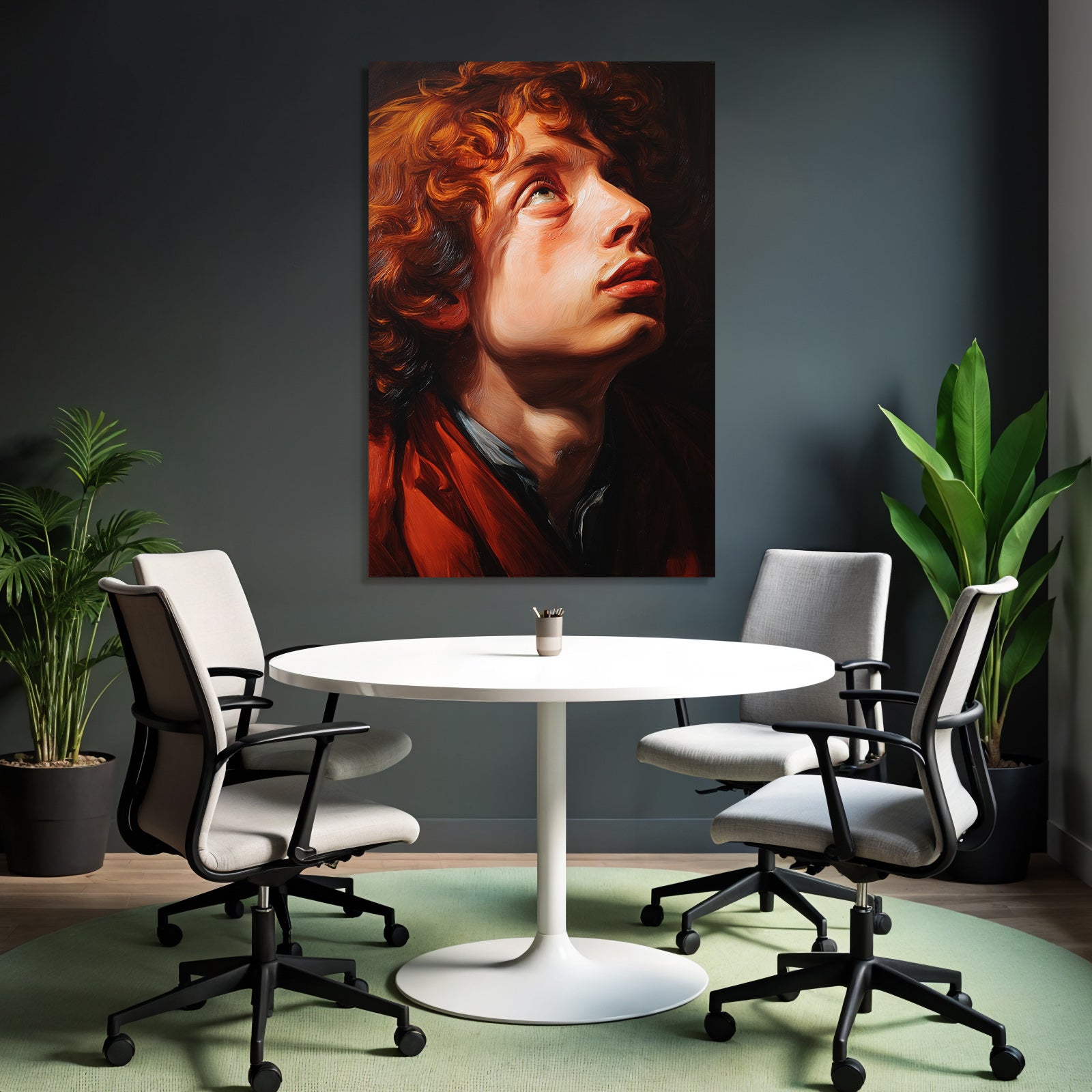 Portrait Junger Mensch Mit Lockigem Haar Ausdrucksvoll Oelgemaelde