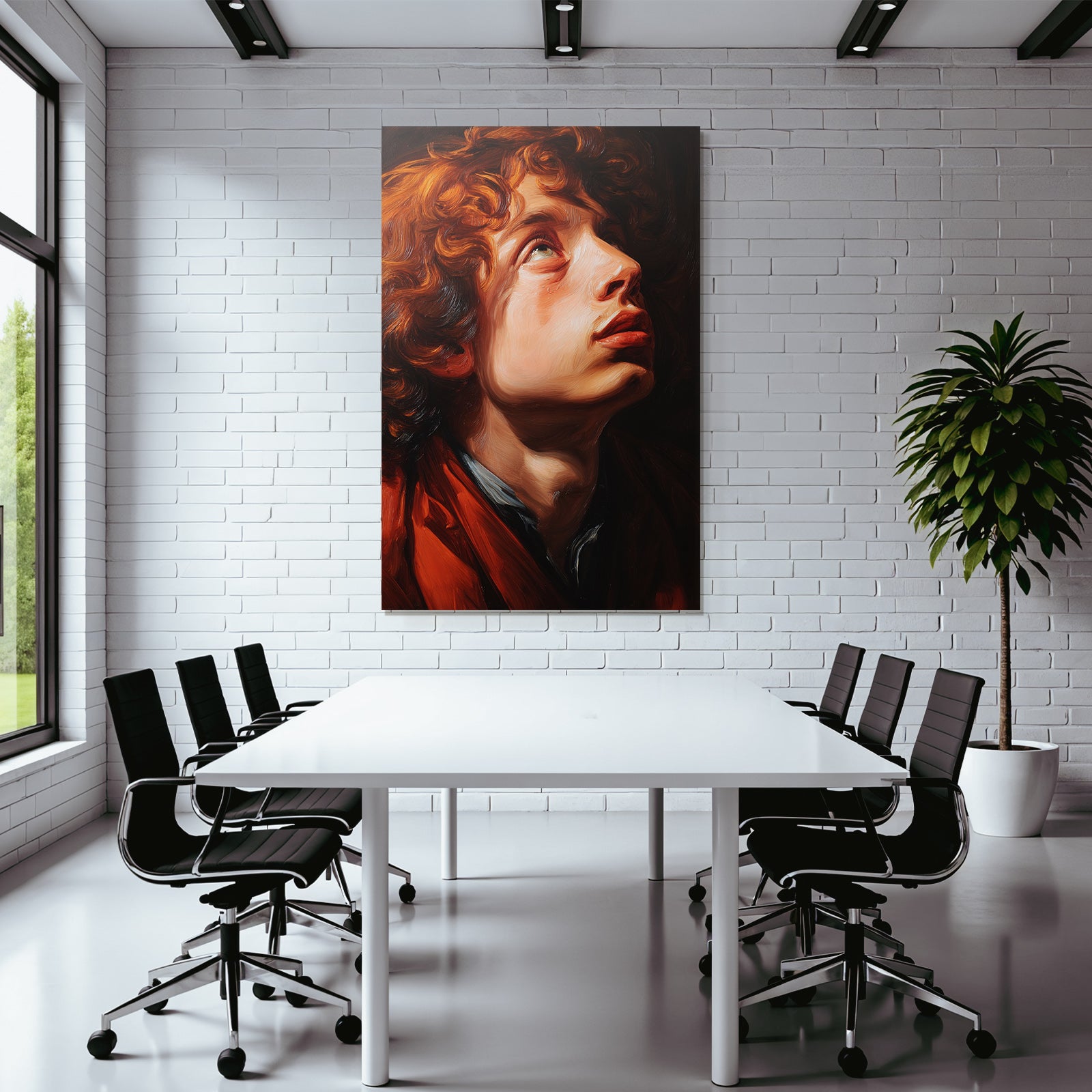 Portrait Junger Mensch Mit Lockigem Haar Ausdrucksvoll Oelgemaelde