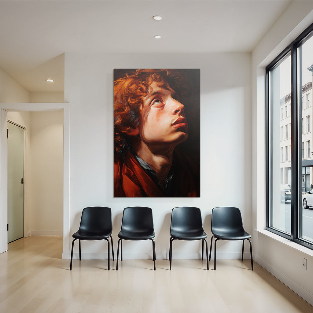 Portrait Junger Mensch Mit Lockigem Haar Ausdrucksvoll Oelgemaelde