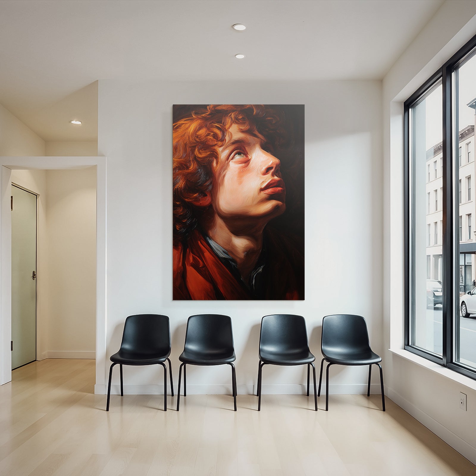 Portrait Junger Mensch Mit Lockigem Haar Ausdrucksvoll Oelgemaelde