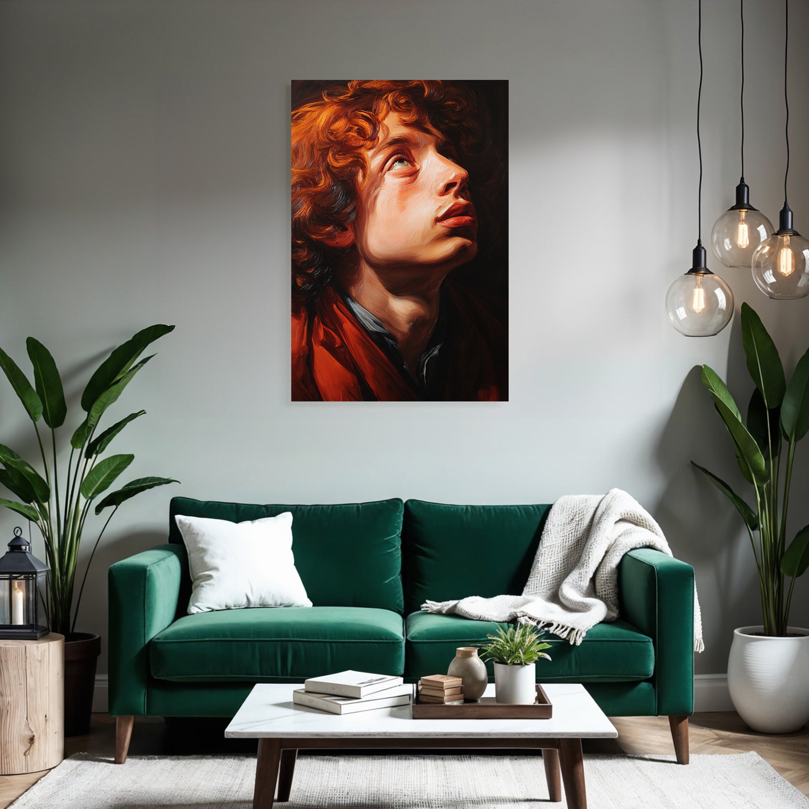 Portrait Junger Mensch Mit Lockigem Haar Ausdrucksvoll Oelgemaelde