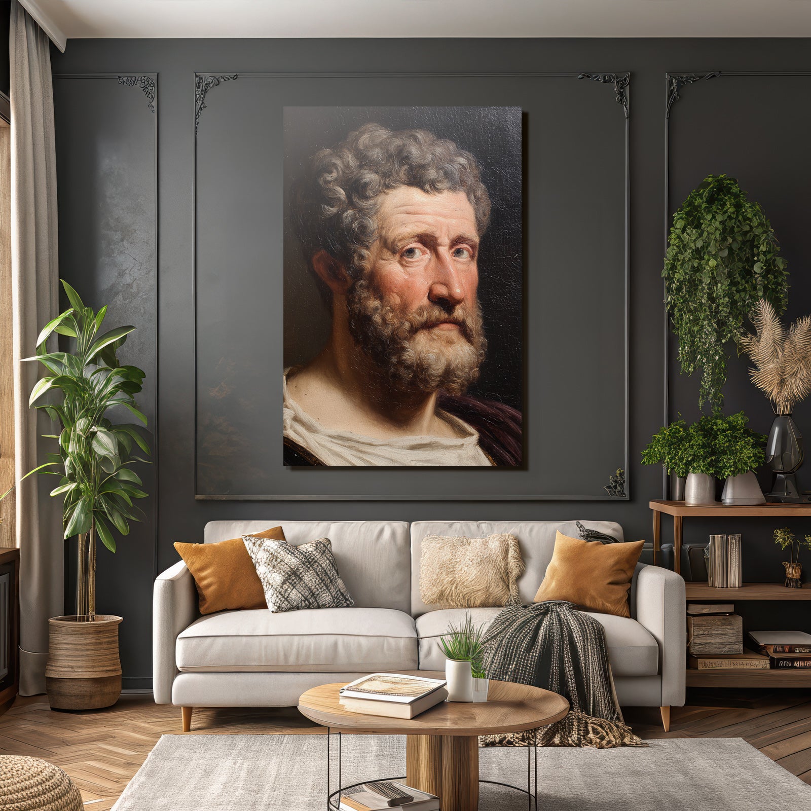 Portrait Von Einem Mann Mit Lockigem Haar Und Bart
