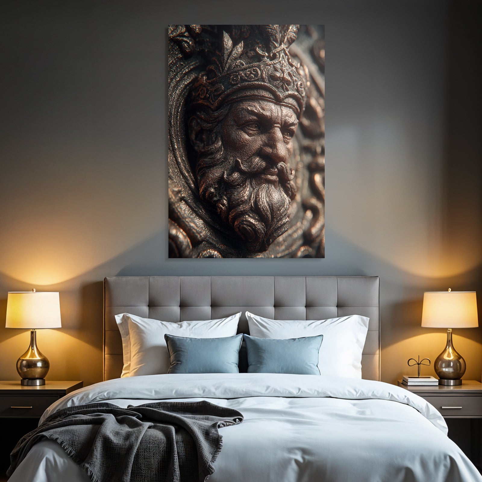 Regales Figuren Mit Krone Detailaufnahme Metallisches Material