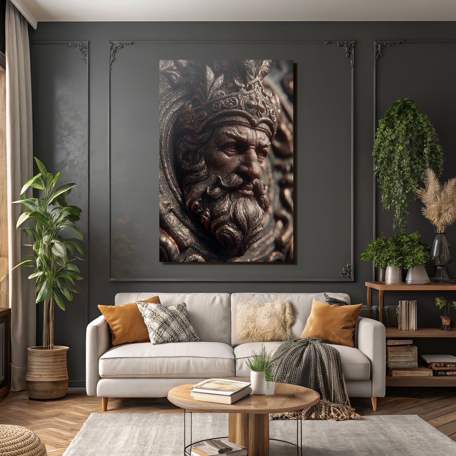 Regales Figuren Mit Krone Detailaufnahme Metallisches Material
