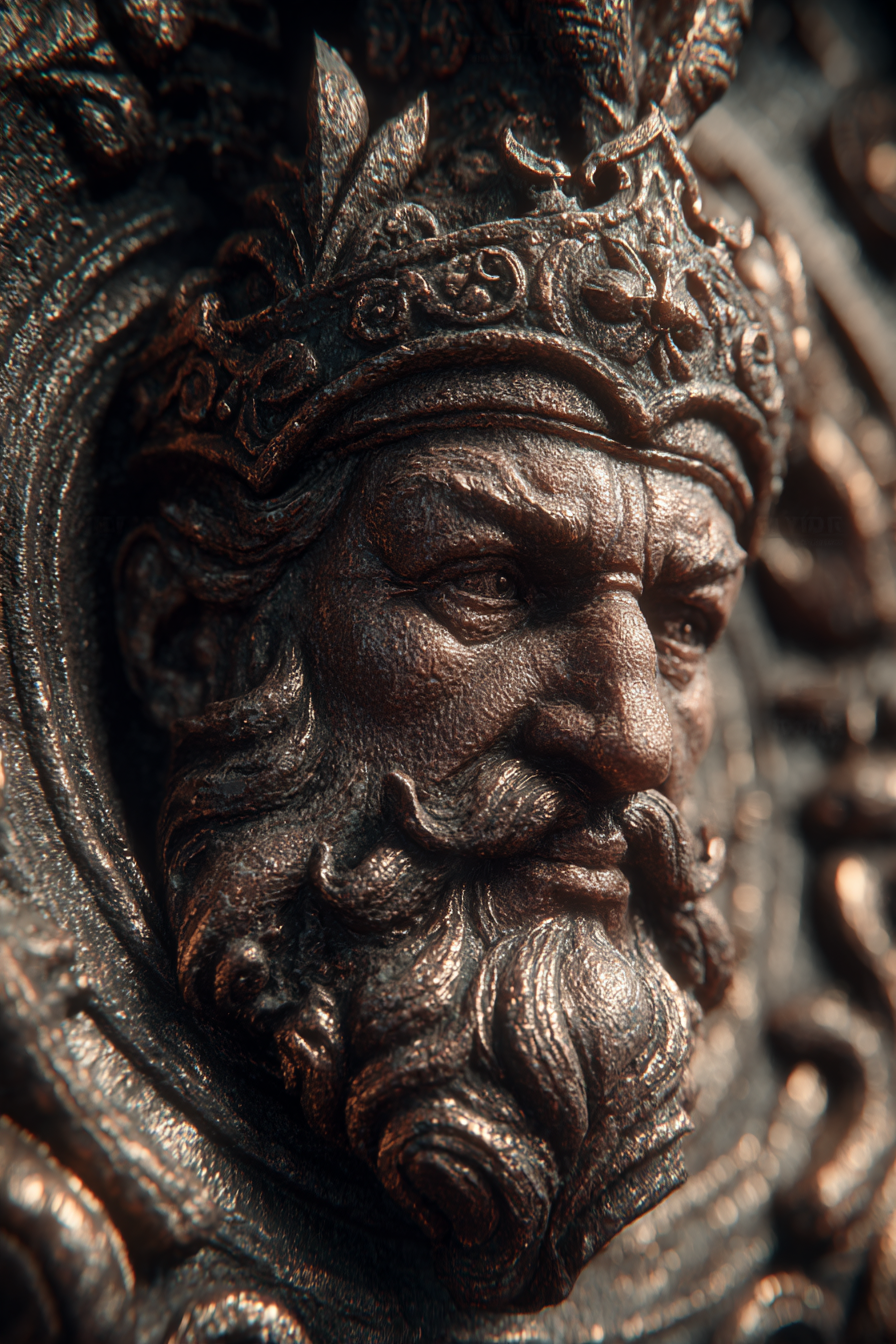 Regales Figuren Mit Krone Detailaufnahme Metallisches Material | Klassisch | Einrichtungsstile