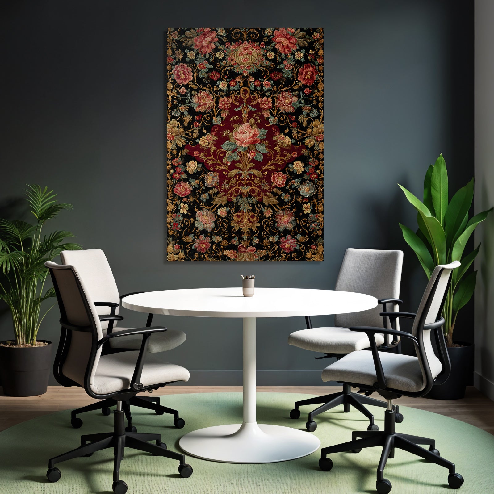 Reich Bestickter Blumenstoff Dunkler Hintergrund