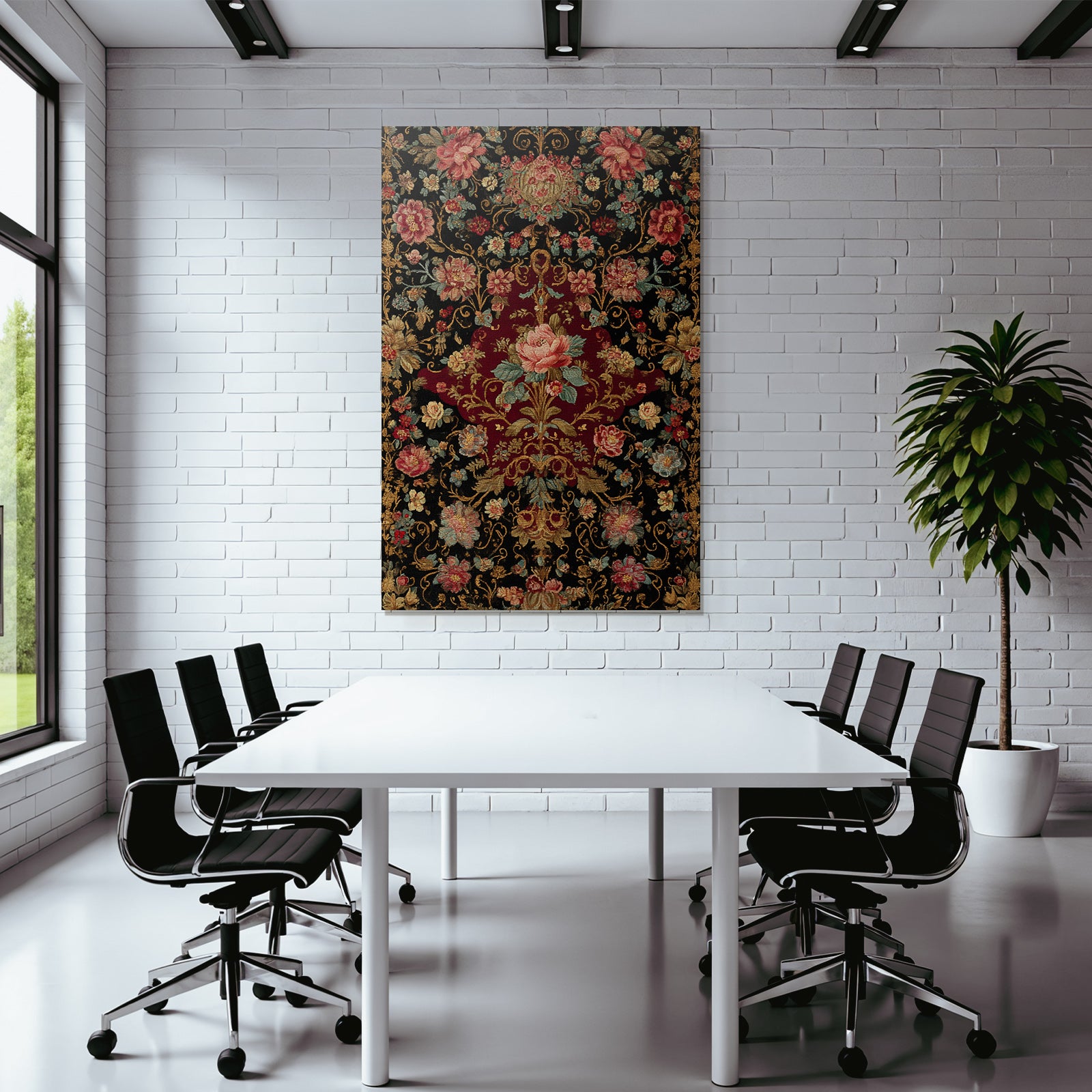 Reich Bestickter Blumenstoff Dunkler Hintergrund