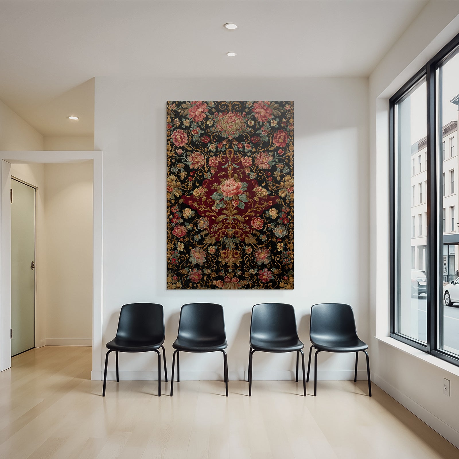 Reich Bestickter Blumenstoff Dunkler Hintergrund