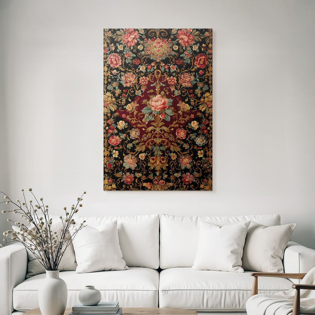 Reich Bestickter Blumenstoff Dunkler Hintergrund