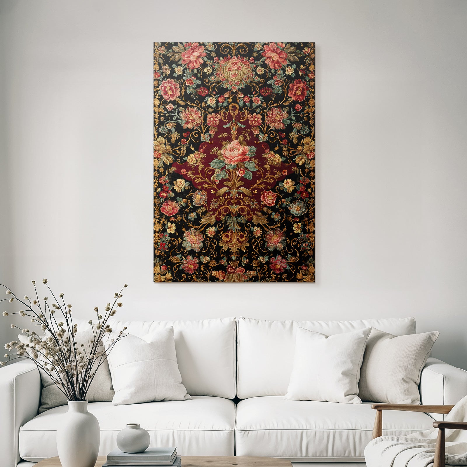 Reich Bestickter Blumenstoff Dunkler Hintergrund