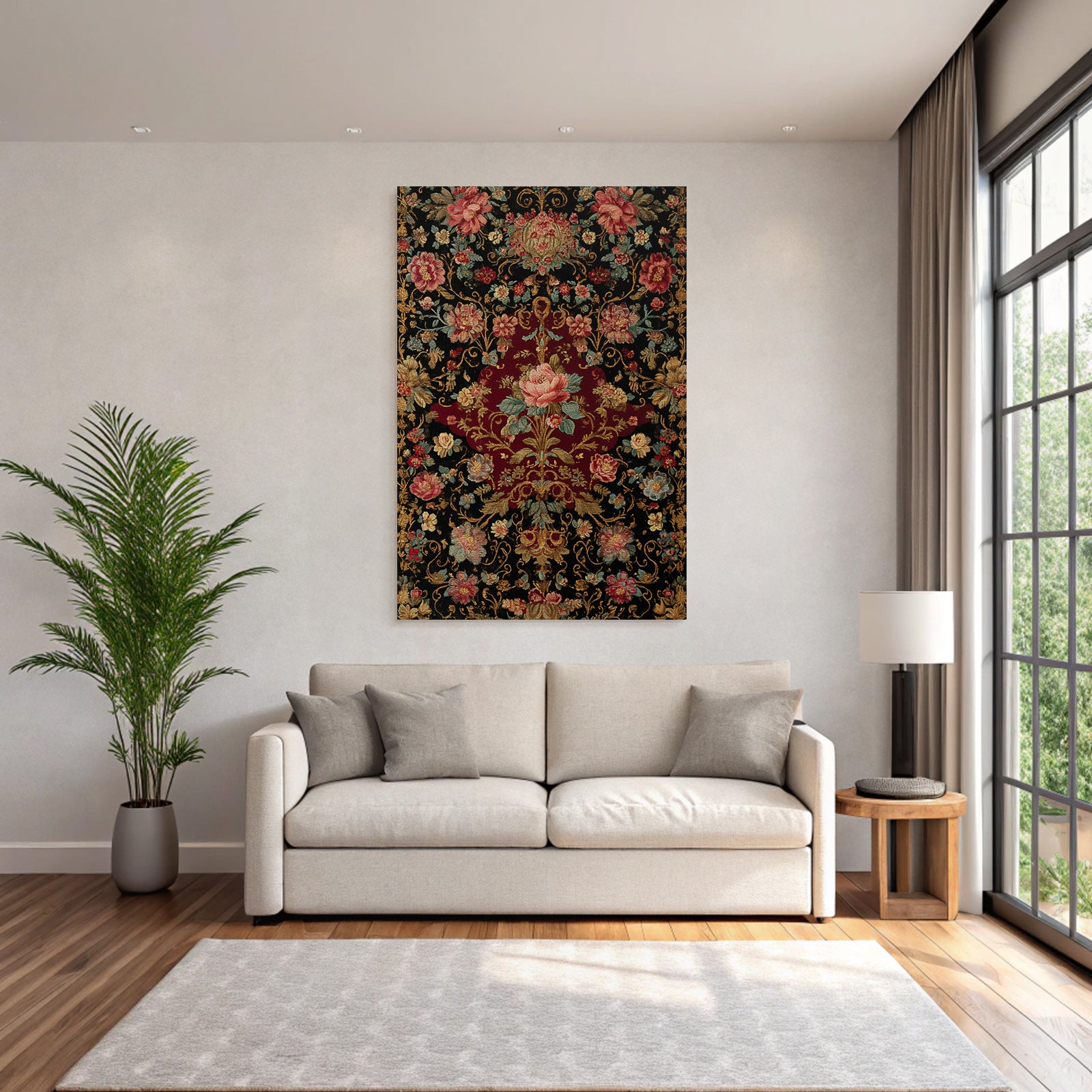 Reich Bestickter Blumenstoff Dunkler Hintergrund