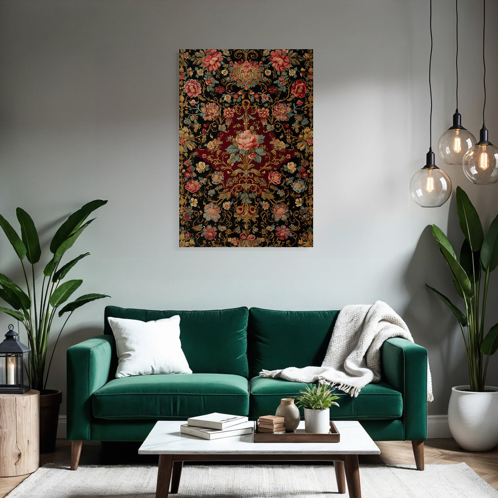 Reich Bestickter Blumenstoff Dunkler Hintergrund