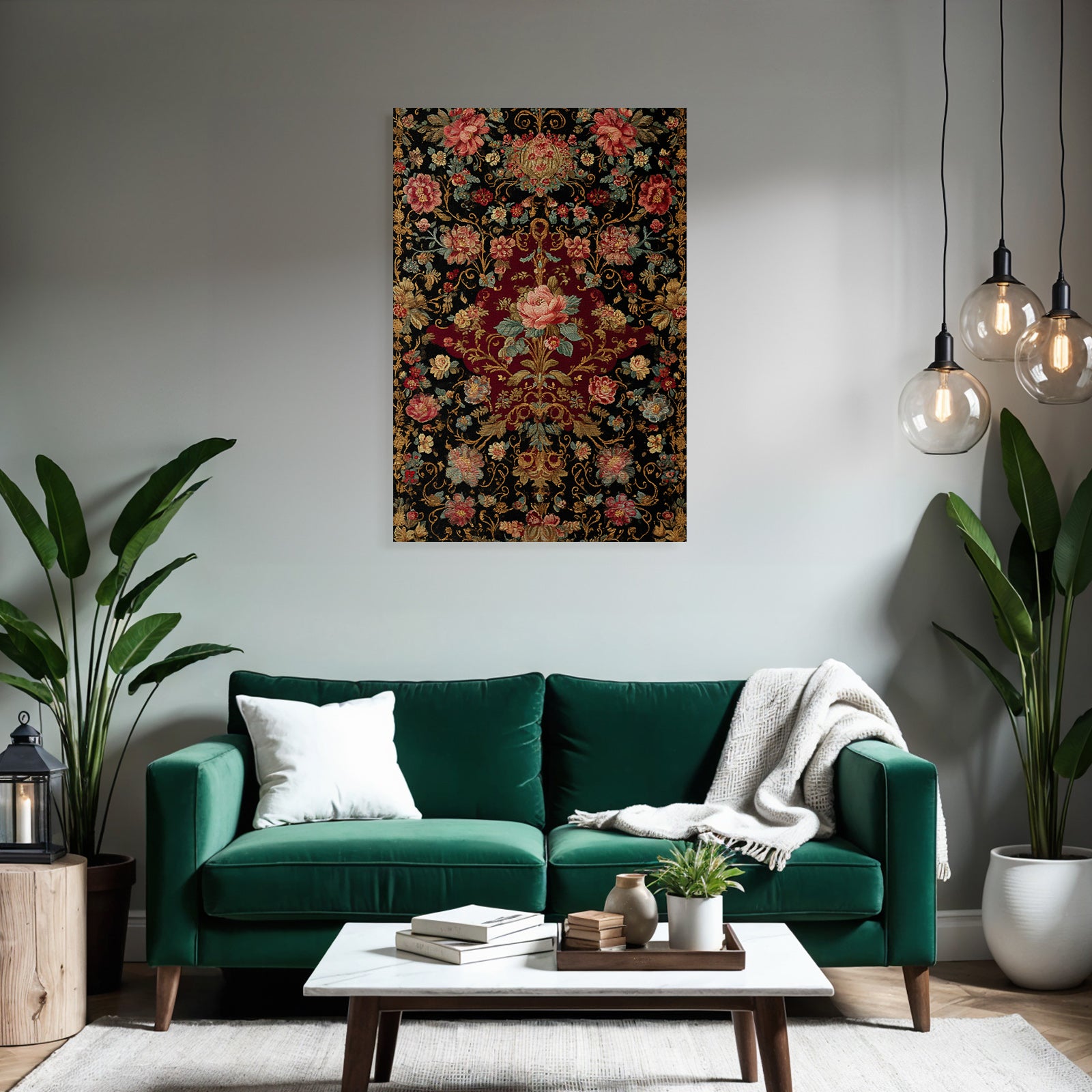 Reich Bestickter Blumenstoff Dunkler Hintergrund