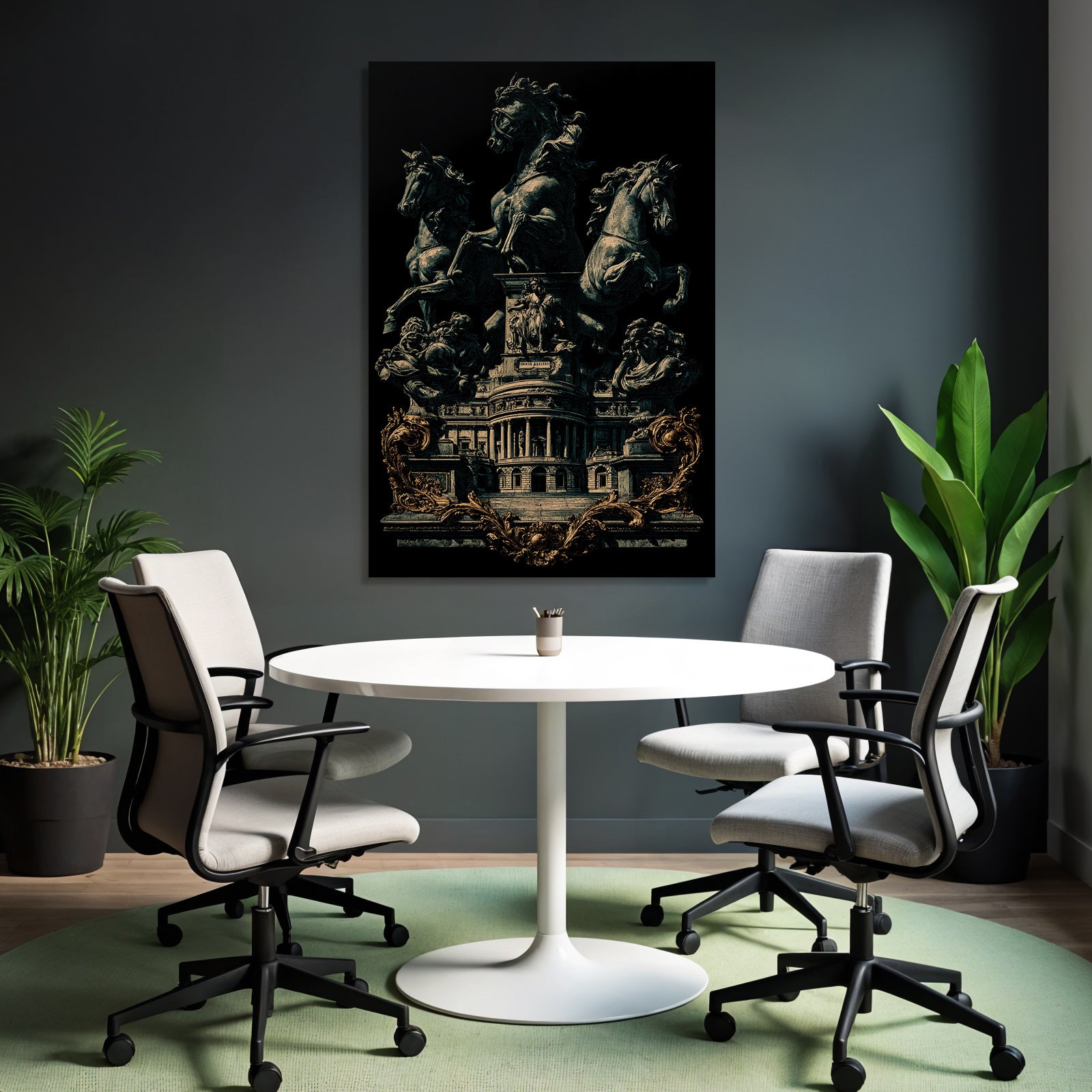 Reiternde Pferde Mit Architektonischem Hintergrund Er Stil