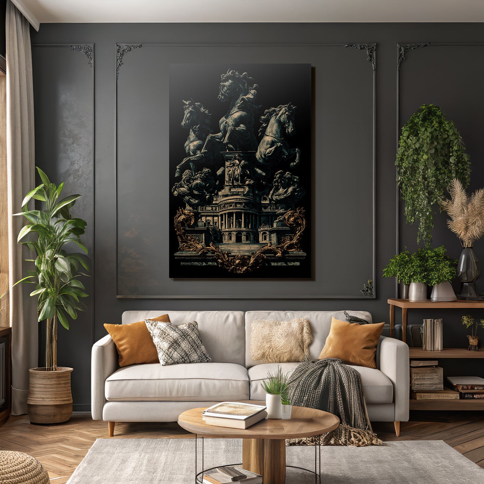 Reiternde Pferde Mit Architektonischem Hintergrund Er Stil