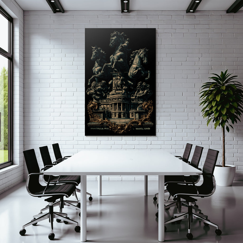 Reiternde Pferde Mit Architektonischem Hintergrund Er Stil