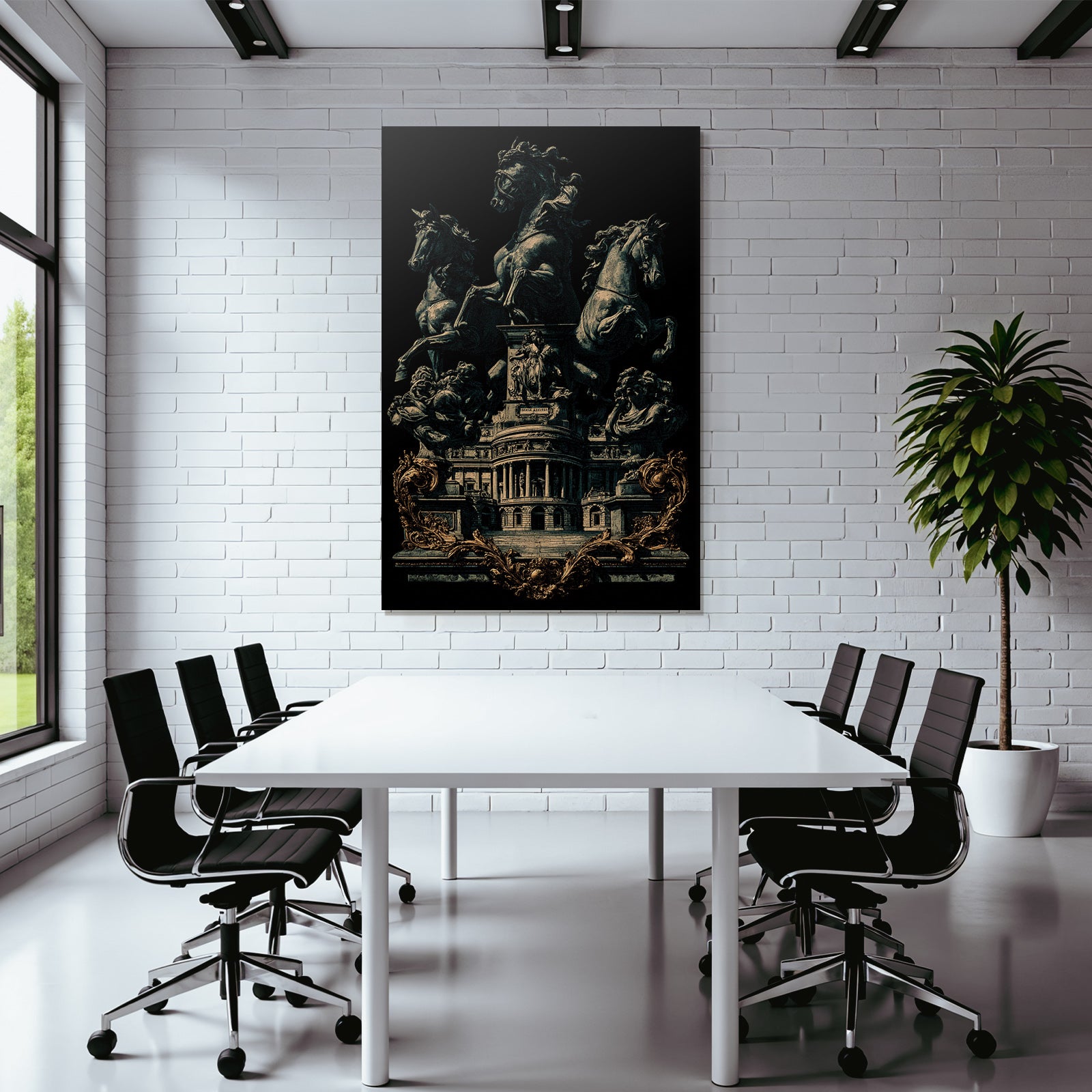 Reiternde Pferde Mit Architektonischem Hintergrund Er Stil