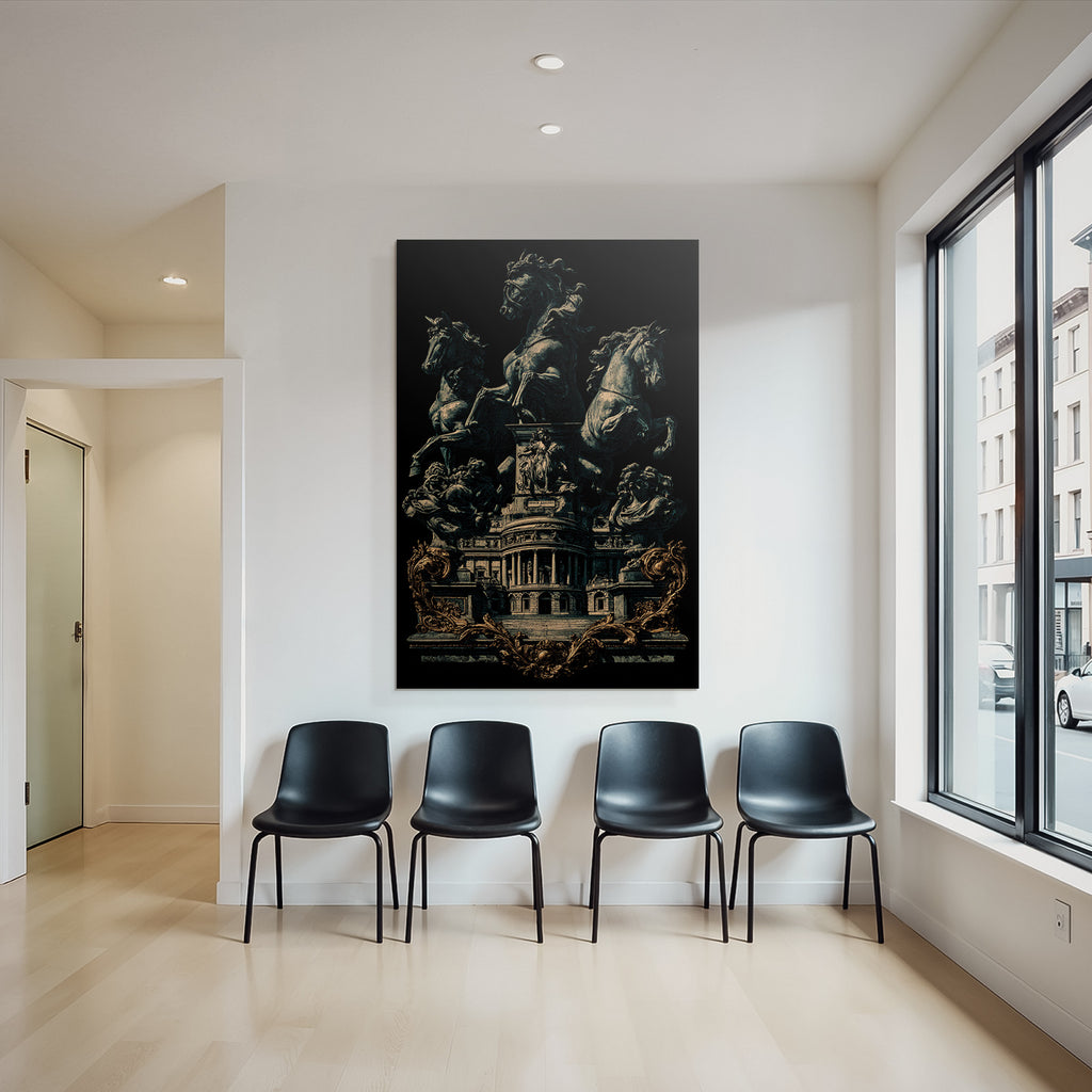 Reiternde Pferde Mit Architektonischem Hintergrund Er Stil