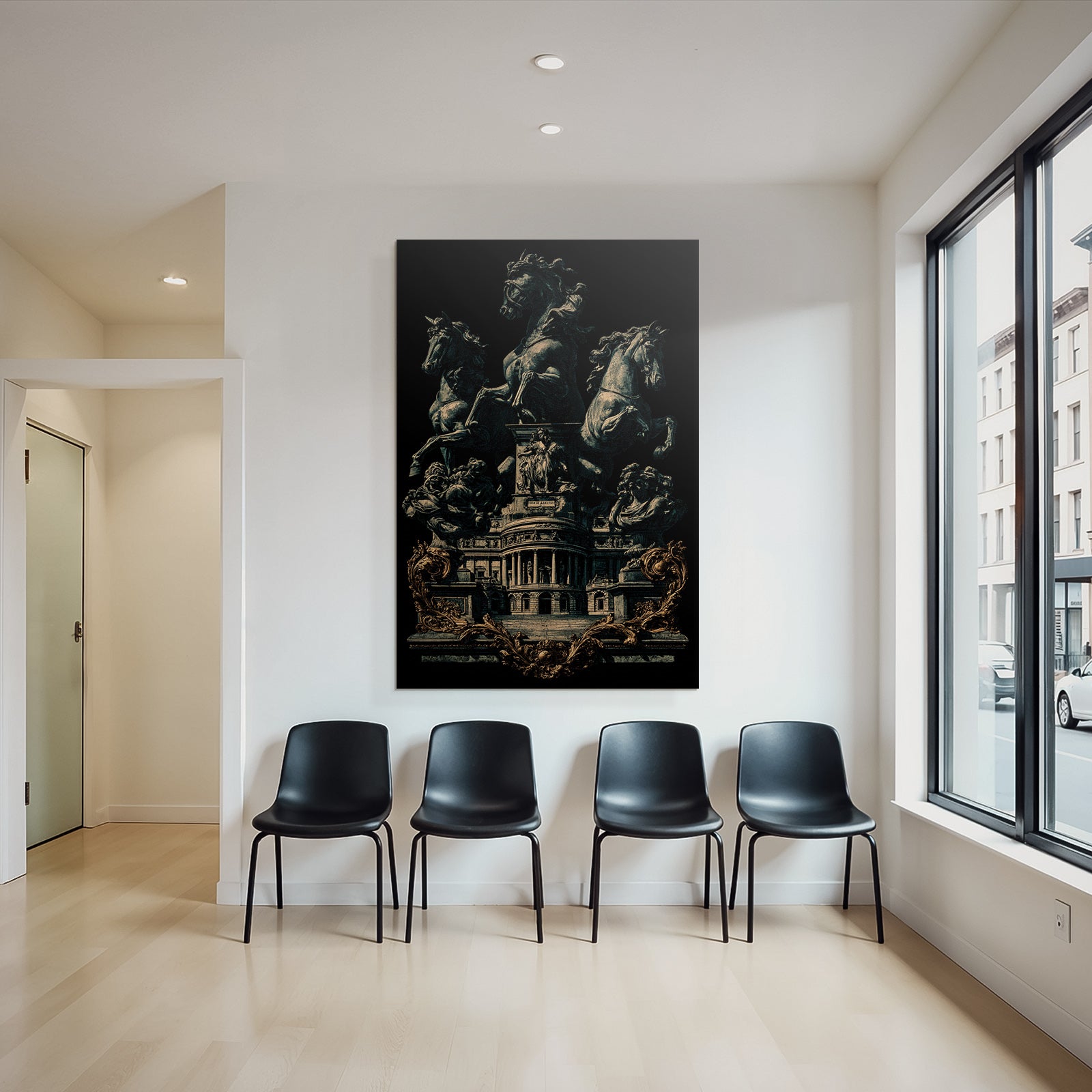 Reiternde Pferde Mit Architektonischem Hintergrund Er Stil