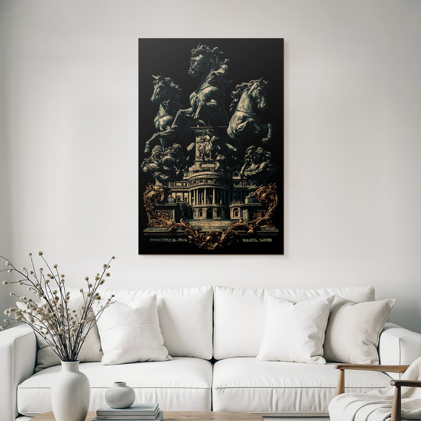 Reiternde Pferde Mit Architektonischem Hintergrund Er Stil