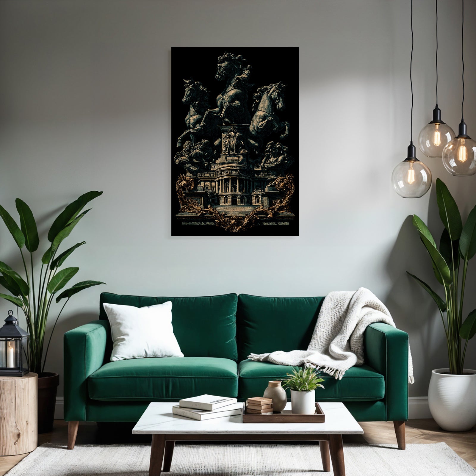 Reiternde Pferde Mit Architektonischem Hintergrund Er Stil