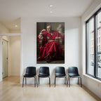 Roter Robe Historia Nobler Mann Sitzend Neben Skulptur